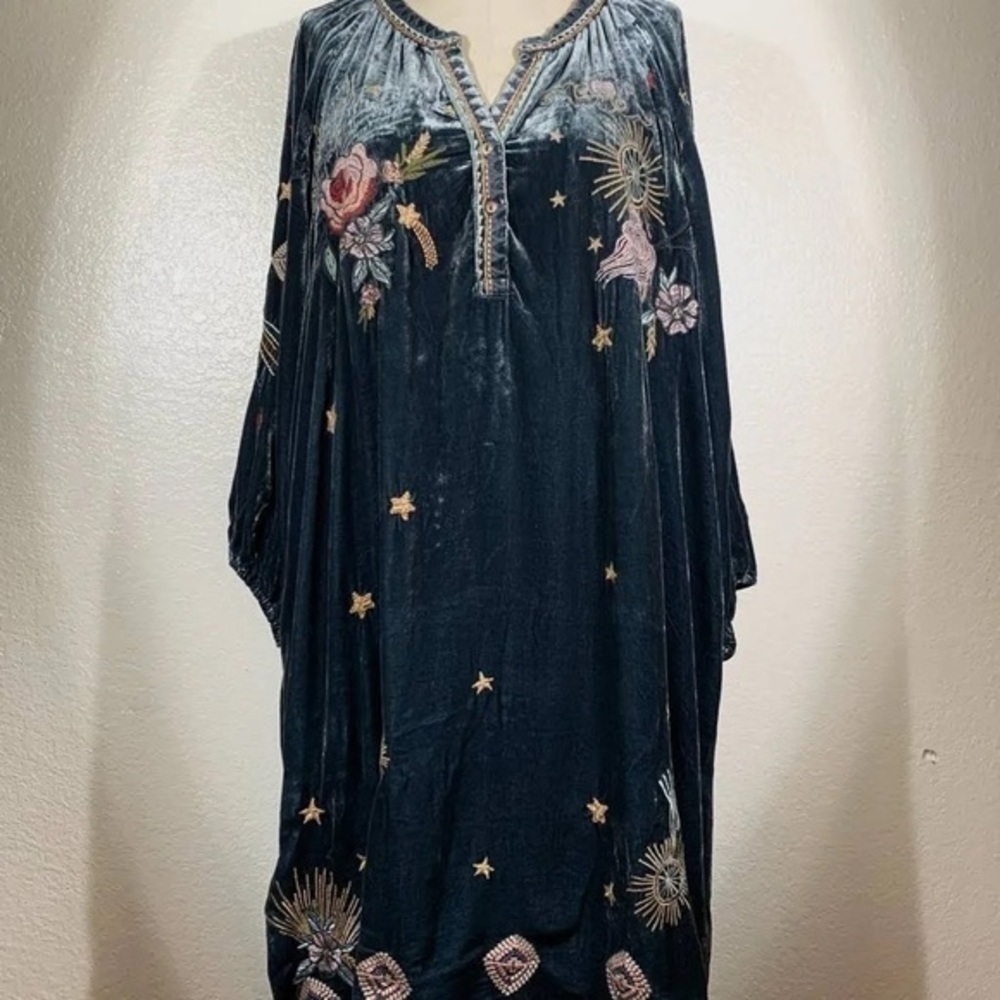 Johnny Was embroidered Selah Celestial Velvet Puff Sleeve Raglan Dress NWT RARE - Picture 5 of 16